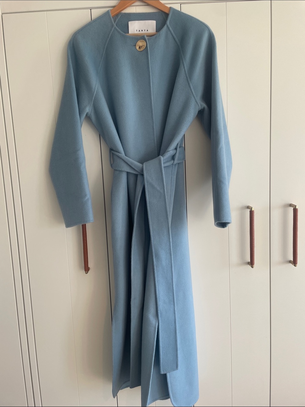 Tanya Taylor Powder Blue Belted Wool Pea Coat